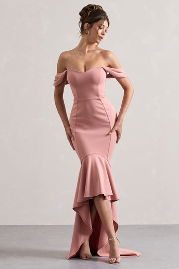 Cotillion Blush Sweetheart High-Low Maxi Dress With Ruffle Hem